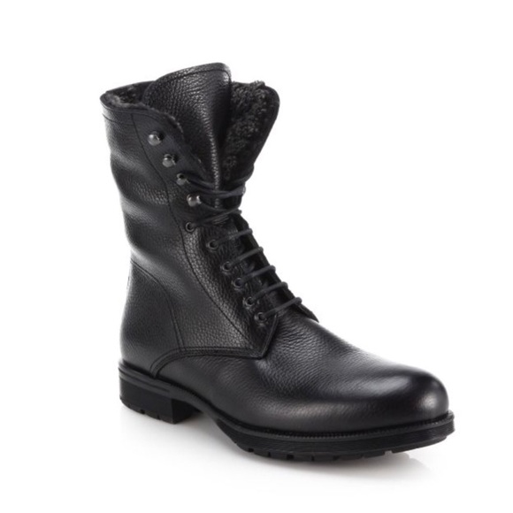 NWOB Aquatalia Hayden Black Leather Shearling Lined Leather Lace Up Boots main image 4